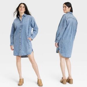 Universal Thread Oversized Blue Long sleeve Denim Midi Dress XL